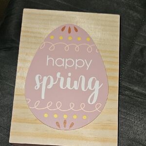 Happy Spring Mauve Pink Yellow Orange Designed Egg Wooden Sign